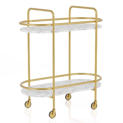 Madronas Serving Carts With Faux Marble Gold Coating/White - MiBasics 2 Madronas Serving Carts With Faux Marble Gold Coating/White - MiBasics - Image 2