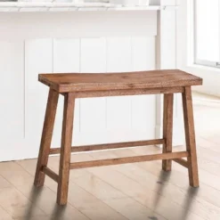 Saddle Seat Wooden Bench With Canted Frame Brown - Benzara -Living Space Shop GUEST dda96717 ae54 4f90 be7a ea07749455d6