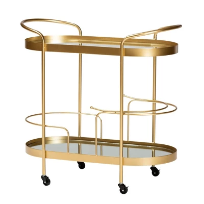 Kamal Glam Brushed Metal And Mirrored Glass 2 Tier Mobile Wine Bar Cart Gold - Baxton Studio 10 Kamal Glam Brushed Metal And Mirrored Glass 2 Tier Mobile Wine Bar Cart Gold - Baxton Studio - Image 10