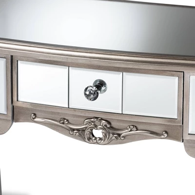 Elgin Brushed Wood And Mirrored Glass 1 Drawer Console Table Silver/Mirror - Baxton Studio 4 Elgin Brushed Wood And Mirrored Glass 1 Drawer Console Table Silver/Mirror - Baxton Studio - Image 4