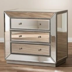 Edeline Hollywood Regency Glamour Style Mirrored 3 Drawer Chest Baxton Studio -Living Space Shop GUEST df1dc3dc a6fd 45e7 809d 469bc8762598
