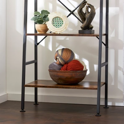 Jomeed Rustic Modern 4 Tier Wood And Steel Multifunction Bookshelf Storage Organizer Shelf With Fall Safety Kit For Bedroom, Office, Or Living Room 4 Jomeed Rustic Modern 4 Tier Wood And Steel Multifunction Bookshelf Storage Organizer Shelf With Fall Safety Kit For Bedroom, Office, Or Living Room - Image 4