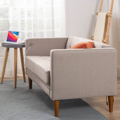 54" Pascal Loveseat Sofa With USB Oatmeal - Zinus 4 54" Pascal Loveseat Sofa With USB Oatmeal - Zinus - Image 4