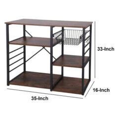 Wood And Metal Bakers Rack With 4 Shelves And Wire Basket Brown/Black - Benzara 15 Wood And Metal Bakers Rack With 4 Shelves And Wire Basket Brown/Black - Benzara -Living Space Shop GUEST e0a7a30f c733 4d8c b564 69c24696d102
