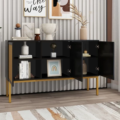Sideboard With Faux Rattan Door And Metal Legs - ModernLuxe 1 Sideboard With Faux Rattan Door And Metal Legs - ModernLuxe