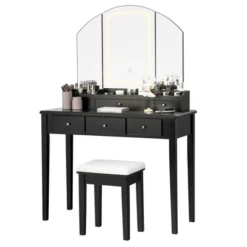 Costway Vanity Table Stool Set Large Tri-folding Lighted Mirror 6 Drawer Dresser WhiteBlack 19 Costway Vanity Table Stool Set Large Tri-folding Lighted Mirror 6 Drawer Dresser WhiteBlack -Living Space Shop GUEST e152e502 6cb2 4b0c 98db 5368a2526622