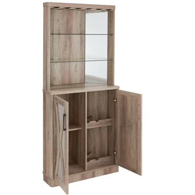 Home Source Grey Wash Corner Bar Cabinet With Mirrored Panels 2 Home Source Grey Wash Corner Bar Cabinet With Mirrored Panels - Image 2