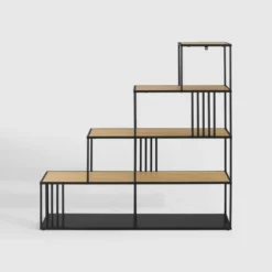 55.5" Modern 4 Shelf With Metal Bar Room Divider Bookcase Coastal Oak/Black - Saracina Home -Living Space Shop GUEST e2b6c1ac 89cc 4599 81cf 4c065be0aa23