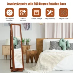 Costway 360degree Rotatable Jewelry Cabinet 2-in-1 Lockable Mirrored Organizer -Living Space Shop GUEST e31daade 0ef0 43f2 87ba 13b46742cf54