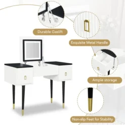 43.3" Modern Vanity Table Set With Flip-Up Mirror, LED Lights And Storage - ModernLuxe -Living Space Shop GUEST e371e8fd 6258 4ba7 934c 6bb4053fe2d6