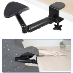 Mount-It! Height Adjustable Arm Rest For Desk | Ergonomic Computer Desk Arm | Full Motion Elbow Support W/ Clamp-On Base | Steel Construction | Black