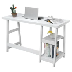 Costway Trestle Computer Desk Home Office Workstation W/Removable Shelves Vintage BlueWhite -Living Space Shop GUEST e44e9cc4 7c82 4ca1 a132 8fbb11ebacb1