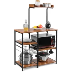 Costway 4-Tier Vintage Kitchen Baker's Rack Utility Microwave Stand W/ Basket & 5 Hooks 21 Costway 4-Tier Vintage Kitchen Baker's Rack Utility Microwave Stand W/ Basket & 5 Hooks -Living Space Shop GUEST e610a51d 9e16 45f6 8ba8 fa48df814627