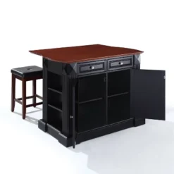 Coventry Drop Leaf Top Kitchen Island With Upholstered Square Stools Black - Crosley -Living Space Shop GUEST e610dd84 3d7c 474d 92d2 d267383a0661