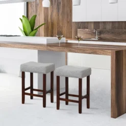Costway Set Of 2 Counter Height Bar Stools Saddle Kitchen Chairs With Wooden Legs