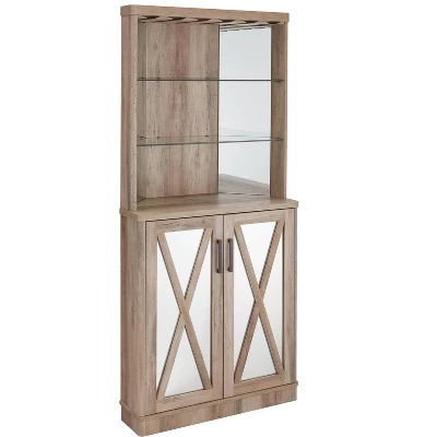 Home Source Grey Wash Corner Bar Cabinet With Mirrored Panels 1 Home Source Grey Wash Corner Bar Cabinet With Mirrored Panels