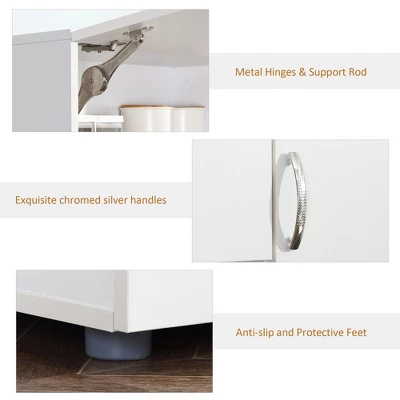 HOMCOM 66" Buffet With Hutch, Freestanding Kitchen Pantry With 2 Large Cabinets, 1 Pull Up Cabinet, 3 Drawers & Wide Countertop, White 4 HOMCOM 66" Buffet With Hutch, Freestanding Kitchen Pantry With 2 Large Cabinets, 1 Pull Up Cabinet, 3 Drawers & Wide Countertop, White - Image 4