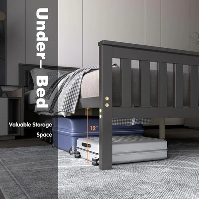 Costway Full Wood Platform Bed With Headboard And Footboard Mattress Foundation 6 Costway Full Wood Platform Bed With Headboard And Footboard Mattress Foundation - Image 6