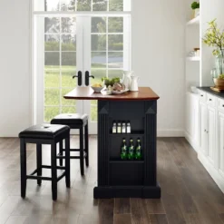 Coventry Drop Leaf Top Kitchen Island With Upholstered Square Stools Black - Crosley -Living Space Shop GUEST e8da76d5 1581 44b9 a6de 6ee88bcfa2ec