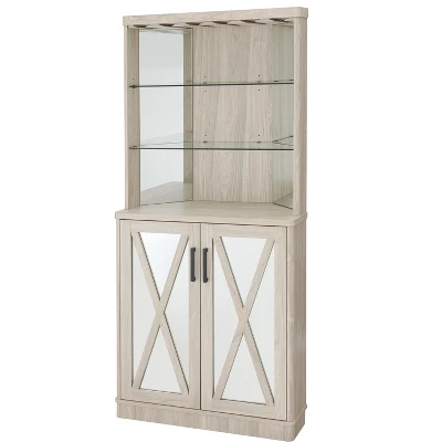Home Source Grey Wash Corner Bar Cabinet With Mirrored Panels 11 Home Source Grey Wash Corner Bar Cabinet With Mirrored Panels - Image 11