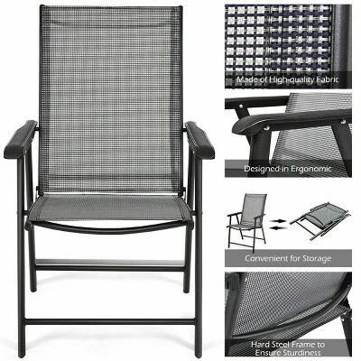 Costway 2PCS Folding Chairs Steel Frame Patio Garden Outdoor W/ Armrest & Footrest 8 Costway 2PCS Folding Chairs Steel Frame Patio Garden Outdoor W/ Armrest & Footrest - Image 8