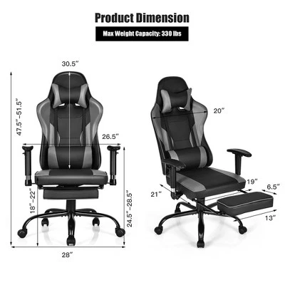 Costway Gaming Chair Racing High Back Office Chair W/ Footrest Black 2 Costway Gaming Chair Racing High Back Office Chair W/ Footrest Black - Image 2