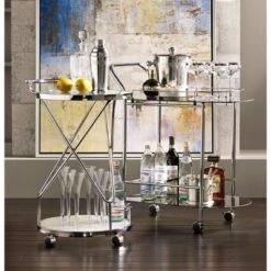 Studio 55D Page 29 1/2" High Glass And Chrome Rolling Serving Bar Cart 15 Studio 55D Page 29 1/2" High Glass And Chrome Rolling Serving Bar Cart -Living Space Shop GUEST ee7228a3 8d99 4bf3 8281 2ceb35d100ff