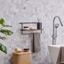 17" X 7.9" Floating Industrial Wood Wall Shelf With Metal Towel Bar Black - Danya B. -Living Space Shop GUEST ee8c7971 3faf 4aaa a74e 73056ae42fb2