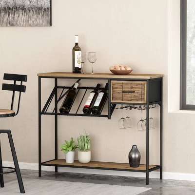 Boster Boho Industrial 8 Bottle Wine Rack Console Table With Storage Natural/Black - Christopher Knight Home -Living Space Shop GUEST ef9979cc d454 4574 89c4 9598e8cdcafb