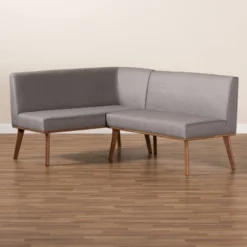 2pc Odessa Mid-Century Modern Fabric Upholstered Wood Dining Corner Sofa Bench Set Walnut/Brown/Gray - Baxton Studio 11 2pc Odessa Mid-Century Modern Fabric Upholstered Wood Dining Corner Sofa Bench Set Walnut/Brown/Gray - Baxton Studio -Living Space Shop GUEST ef9c5bab 5ce0 421f 8e26 1dee37c3255f