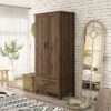 Nurembo 1 Drawer Wardrobe Closet Distressed Walnut - HOMES: Inside + Out