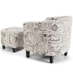 Costway Barrel Modern Accent Tub Upholstered Chair French Print W/ Ottoman -Living Space Shop GUEST f00b292d c682 49af 95c2 1fd9dc483007