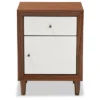 Harlow Mid-Century Modern Scandinavian Style Wood 1-Drawer And 1-Door Nightstand - White And Walnut - Baxton Studio