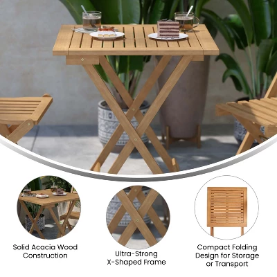 Flash Furniture Martindale Solid Acacia Wood 24 Inch Square Portable Folding Patio Table With Slatted Top And X Shaped Frame In Natural 3 Flash Furniture Martindale Solid Acacia Wood 24 Inch Square Portable Folding Patio Table With Slatted Top And X Shaped Frame In Natural - Image 3