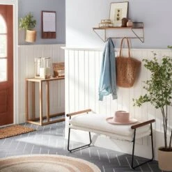 Best Seller 1 Cushioned Metal & Wood Bench - Cream/Black - Hearth & Hand™ With Magnolia