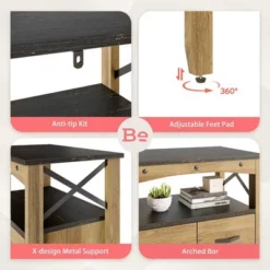 Bestier Rustic Storage Cabinet Organizer Table With 2 Display Shelves And 5 Drawers For Living Room, Office, Bedroom, Or Hallway, Brown