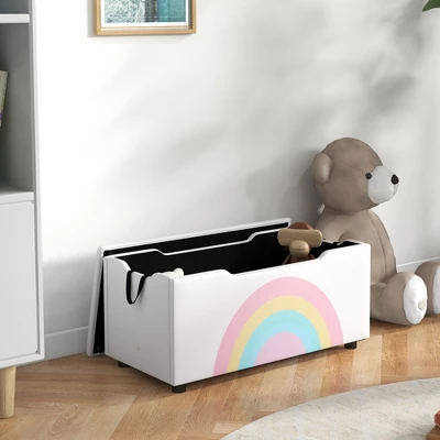 Qaba Toy Box Chest, Lightweight Toy Organizer With Storage, Top Lid, And Side Handles For Nursery Room, Playroom Bedroom, 29.5" X 14.5" X 15", White 5 Qaba Toy Box Chest, Lightweight Toy Organizer With Storage, Top Lid, And Side Handles For Nursery Room, Playroom Bedroom, 29.5" X 14.5" X 15", White - Image 5