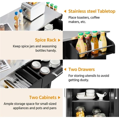 Yaheetech Large Kitchen Cart Kitchen Island On Wheels With Stainless Steel Countertop 3 Yaheetech Large Kitchen Cart Kitchen Island On Wheels With Stainless Steel Countertop - Image 3