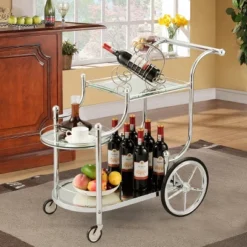 Costway Kitchen Cart Tea Cart Glass Shelves & Metal Frame With Wheels -Living Space Shop GUEST f6c9fbe5 dc11 4d92 b4a8 0a434171f630