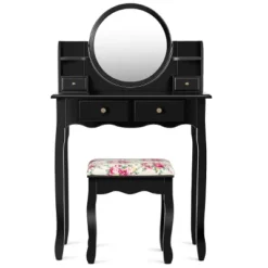 Tangkula Vanity Table Set W/Detachable Mirror & Stool Black/White -Living Space Shop GUEST f83335d1 011d 4227 9ca8 6ab199ead044