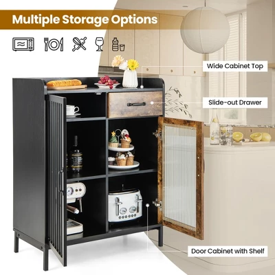 Costway Kitchen Sideboard Buffet Bar Cabinet Accent Cupboard With Metal Glass Door & Drawer 5 Costway Kitchen Sideboard Buffet Bar Cabinet Accent Cupboard With Metal Glass Door & Drawer - Image 5