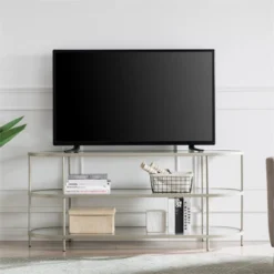 Satin Nickel Oval TV Stand - Henn&Hart -Living Space Shop GUEST f9202810 80ff 4c7c adf6 b9124c769cab