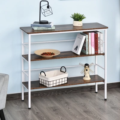 HomCom 3-Tier Industrial Style Storage Metal Wooden Shelf 9 HomCom 3-Tier Industrial Style Storage Metal Wooden Shelf - Image 9