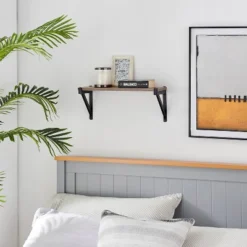 Genoa Wall Shelf On Triangular Metal Bracket Black/Rustic - Danya B. -Living Space Shop GUEST fa44afce 08ac 4b89 87f5 eea400069bd6