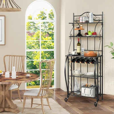 Costway 5-Tier Metal Kitchen Bakers Rack Microwave Storage Rack Oven Stand With Wine Organizer 2 Costway 5-Tier Metal Kitchen Bakers Rack Microwave Storage Rack Oven Stand With Wine Organizer - Image 2