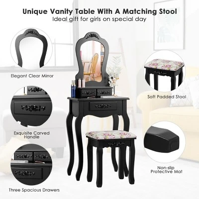 Tangkula Vanity Mirror Makeup Dressing Table Set W/ Stool Drawer Wood Desk 6 Tangkula Vanity Mirror Makeup Dressing Table Set W/ Stool Drawer Wood Desk - Image 6
