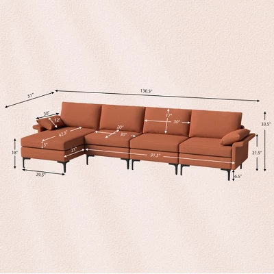 Costway L-shaped Modern Modular Sectional Sofa W/ Reversible Chaise & 4 USB Ports 3 Costway L-shaped Modern Modular Sectional Sofa W/ Reversible Chaise & 4 USB Ports - Image 3