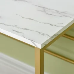 HOMCOM Modern Vanity Makeup Desk With Mirror, Dressing Table With Open Storage, Faux Marble Finish And Steel Frame For Bedroom, White And Gold -Living Space Shop GUEST fd0ab273 78bb 47d2 bba6 f69ea416a3f4