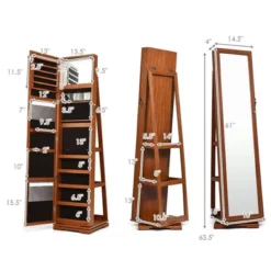 Costway 360degree Rotatable Jewelry Cabinet 2-in-1 Lockable Mirrored Organizer