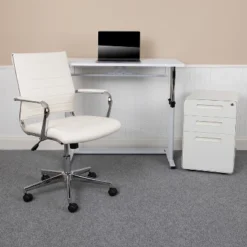 Emma And Oliver Work From Home Kit-Adjustable Desk, LeatherSoft Office Chair, Filing Cabinet